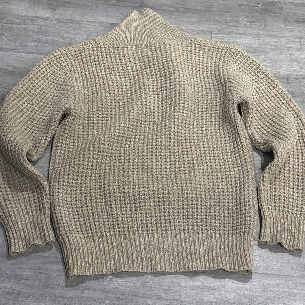 Vintage Woolrich Sweater Mens Large Tan Neutral Tweed Blend Wooden Button - Picture 7 of 7